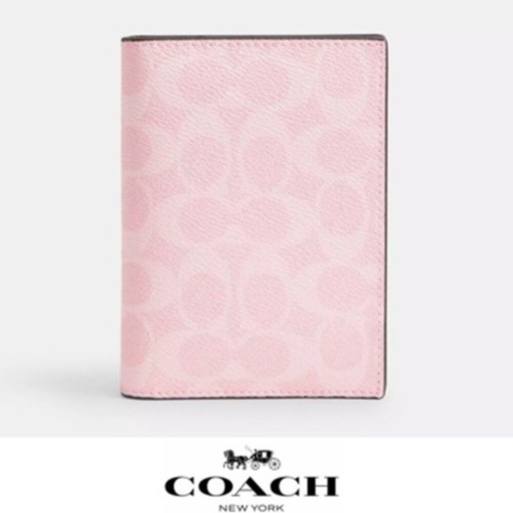 ❤️ Coach Passport Card Case In Signature Canvas Powder Pink